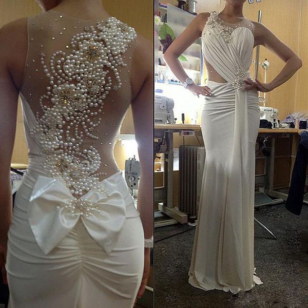 

ivory spandex mermaid evening dresses special occasion pearls floor length elegant prom formal gowns for women wear, Black