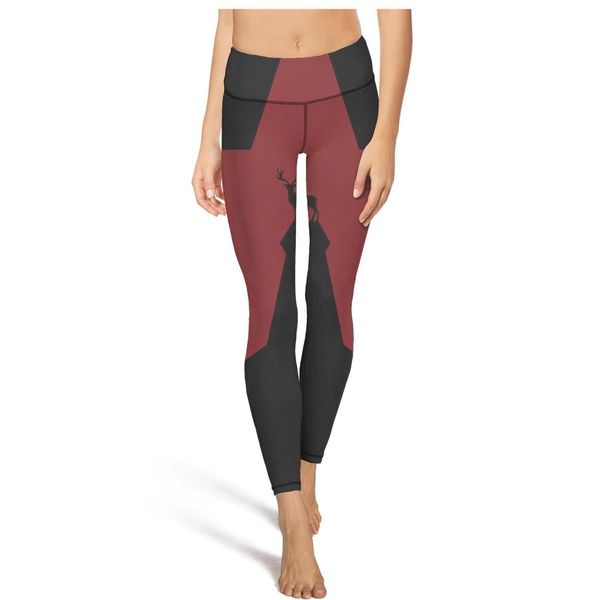 

deer starfashion ladies print yoga pants no feet casual soft suitable for fitness star red reindeer and leaves pattern design cool deer, Black