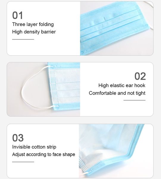 

3 layer non woven disposable face mask protective daily masks earloop breathable certified industrial safety working facial mask