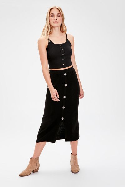

trendyol black button detail sweater skirt twoaw20et0033