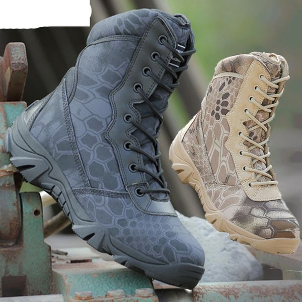 

men military tactical army boots autumn round toe zipper leather travel casual desert shoes male combat ankle boot mens, Black
