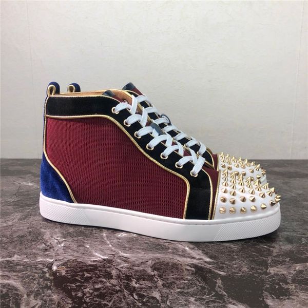 

2019 new designer luxury mens red bottoms casual shoes women's spike golden fashion high help sneakers size 35-47 c-002 t01, Black
