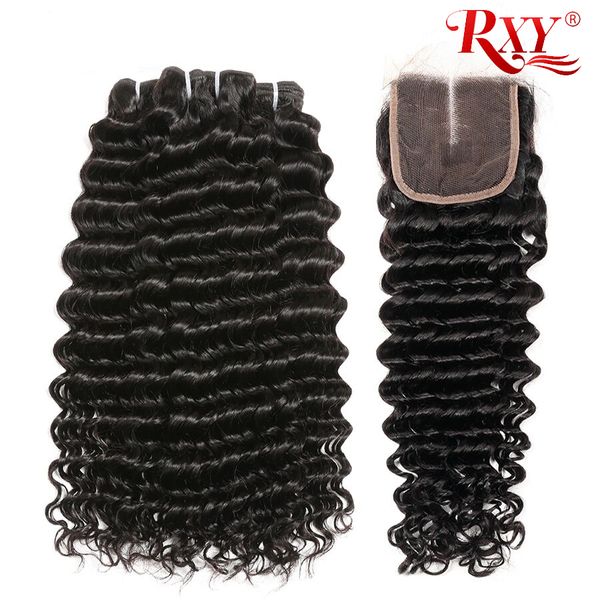 

малазийские завитые связки с закрытием deep wave human пучков волос с closure малазийского deep завитые 3 пачка с закрытием оптового, Black;brown