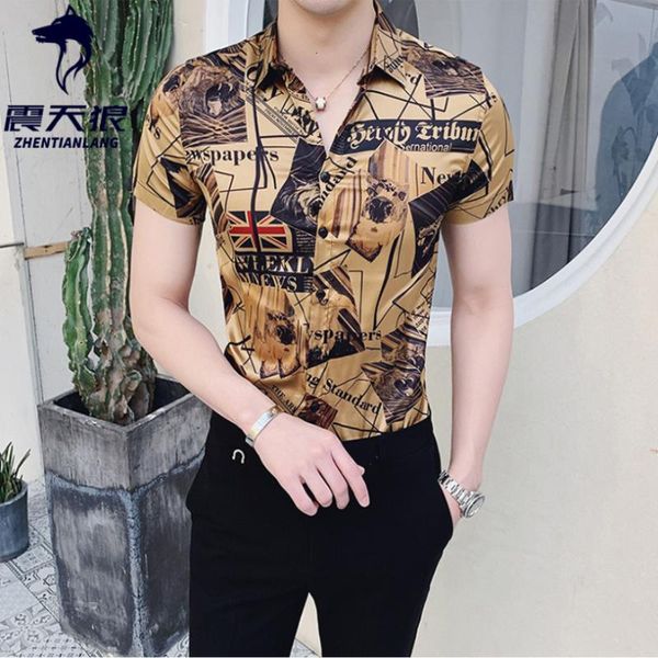 

luxury gold black shirt 2020 summer short sleeve fashion designer party club prom party shirt stylish gold slim shirts for men, White;black