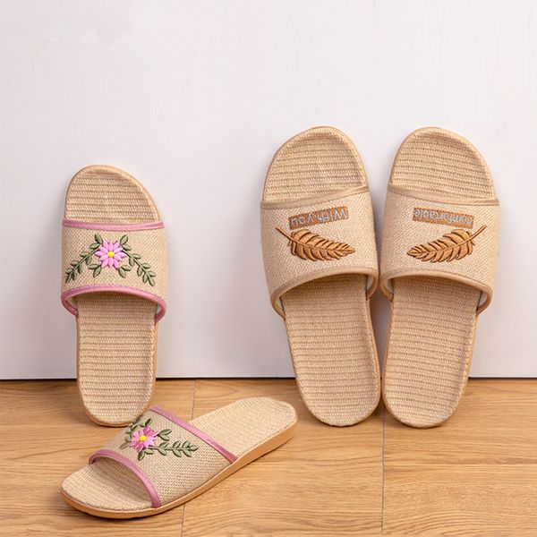 

women summer home slippers indoor flax slipper breathable flat shoes non-slip eva sole lovers floor slipper sh021514, Black