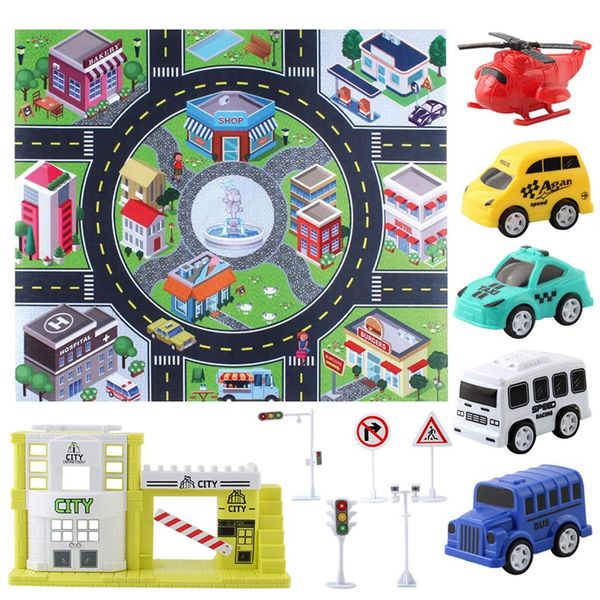 

carpet playmat with cars vehicle set for kids age 3+, small play room rug, city pretend play