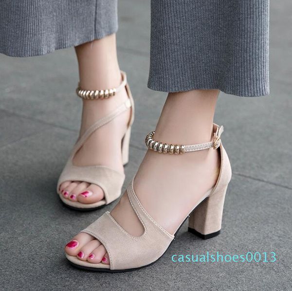 

2020 fashion fish mouth hollow roman sandals thick with beaded high heels female summer female sandals c13, Black