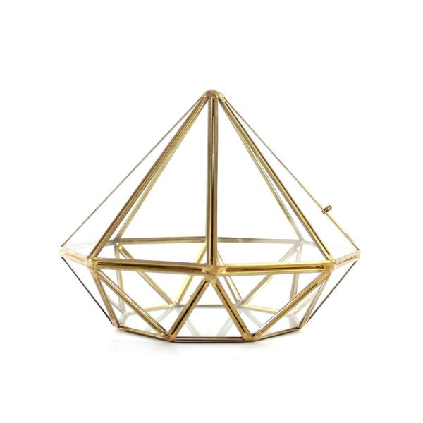 

gorgeous diamond shaped glass terrarium modern geometric brass succulent planter miniature greenhouse creative metal wire flower vase