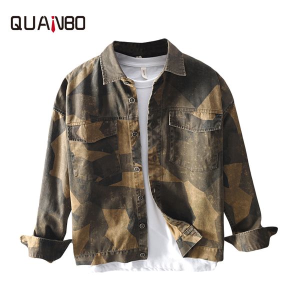 

quanbo 2019 autumn winter new fashion camouflage shirts cargo pocket contrast color hip hop cotton shirts brand, White;black