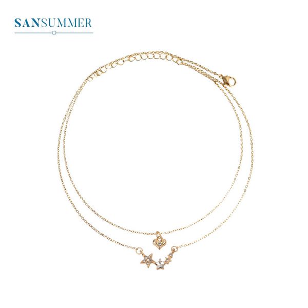 

новые горячих моды золотых звезд сердце shiny rhinestone двойной кулон романтические изысканные элегантные шарм ожерелье для женщин ювелирны, Silver