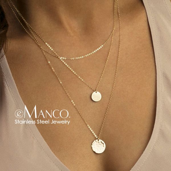 

coreano estilo mulheres colar longo em camadas de aÃ§o inoxidÃ¡vel colar de pingente cor ouro para as mulheres da m, Silver