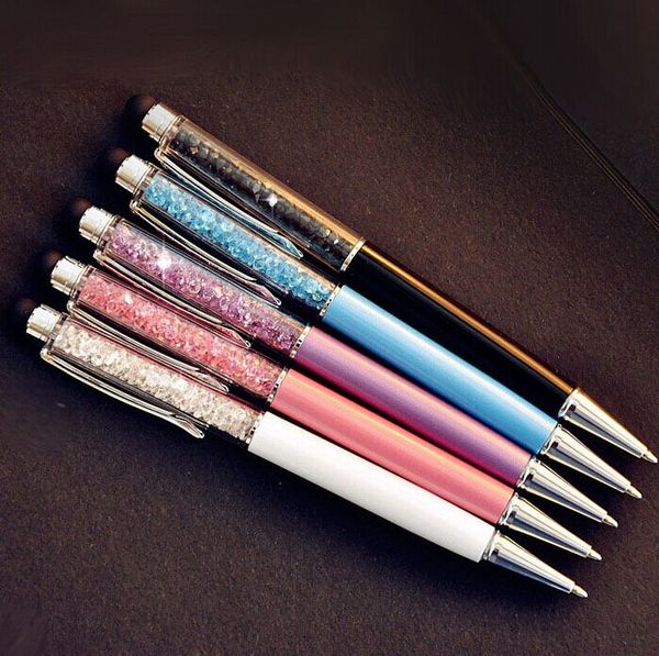 

1 pcs creative crystal pen diamond ballpoint pens stationery ballpen stylus pen touch pen 11 colors oily black refill 0.7 mm