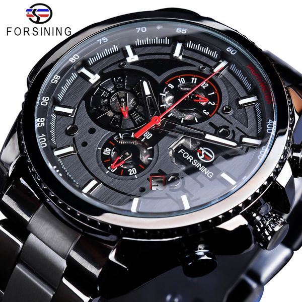 

forsining mechanical watch men multi-function stainless waterproof complete calendar automatic watches montre relogio, Slivery;brown