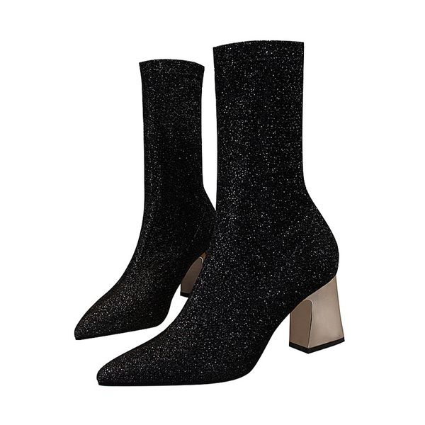 

2019 new women boots shoes woman half short winter shoes simple fashion mid calf boots pointed toe ladies footwear ds-a0299, Black