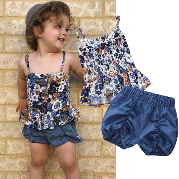 

fashion cute girls boutique outfits kids summer clothes girls suits floral tank+shorts kids designer clothes girls sets kids clothes, White