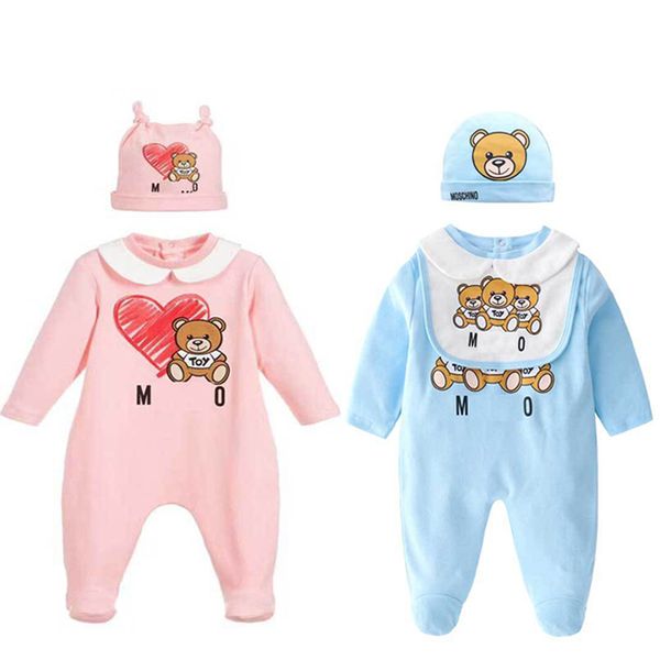 

luxury kids clothes boys girls kids jumpsuits baby infant 100% cotton romper with hat spring autumn clothing b114, Blue