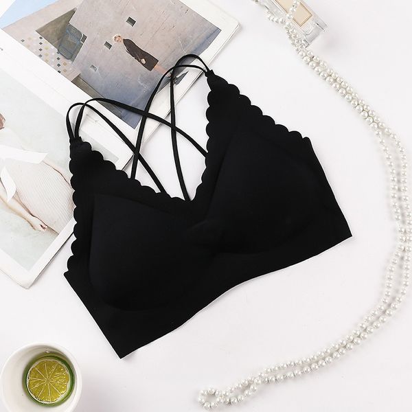 

women seamless bras padded full cup lingerie female solid color wire beauty back underwear, Red;black