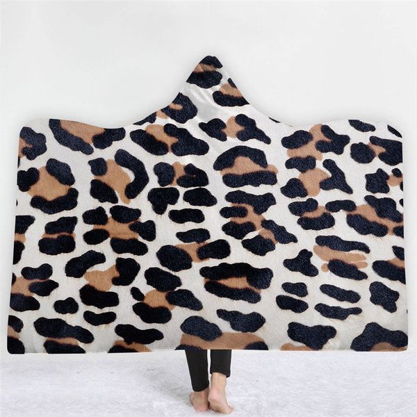 

leopard wearable hooded blanket winter thick soft warm blanket sofa bedding throw travel for adults kids cobija cobertor