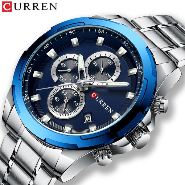 

curren man watch 2019 new fashion mens watches with stainless steel luxury sports chronograph quartz watch men relogio masculino, Slivery;brown