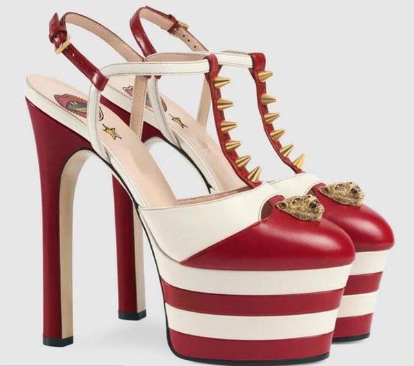 

2019 designer rivet high heels women buckle strap super high real leather platforms high heel pumps extra big size, Black