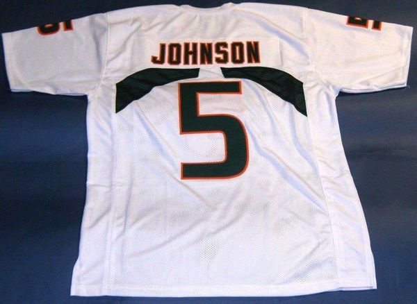 

retro #5 andre johnson custom university of hurricanes w jersey white mens stitching college size s-5xl football jerseys, Black;red