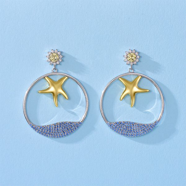 

original design 925 sterling silver earrings romantic underwater world starfish earrings for women cute gift jewelry accessories, Golden;silver