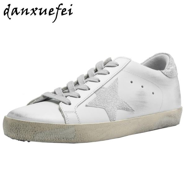 

women's genuine leather mix color lace-up flats sneakers leisure soft comfortable make old casual daily footwear star shoes sale, Black