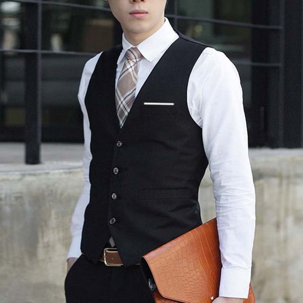 

casual slim suits vests mens waistcoats fitted colete sleeveless jacket formal dressed wedding blazer vest brand clothing, Black;white