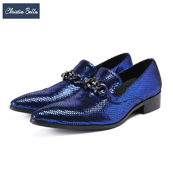 

christia bella party wedding men shoes blue italian genuine leather formal shoes slip on men business dress, Black