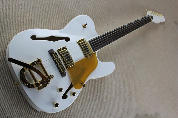 

оптовой фабрики изготовленный на заказ белое тело электрическая гитара с палисандровой накладкой,тремоло,золотой накладкой,2 звукоснимателям