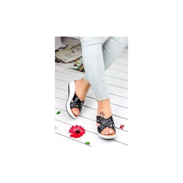 

awon estella gemstone cork outsole female slippers awon, Black