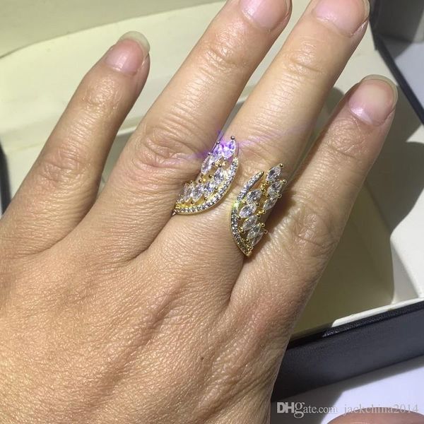 

925 sterling silver marquise cut white z cz diamond gemstones angle wings women wedding band finger ring gift, Slivery;golden