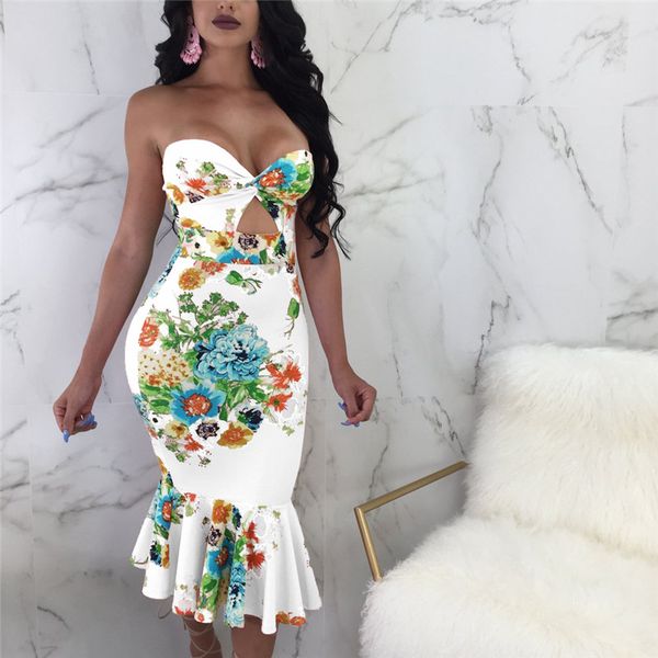 

Summer Flora Printed Womens Dresses Strapless Ladies Designer Dresses Elegant Sleeveless Womens Clothing