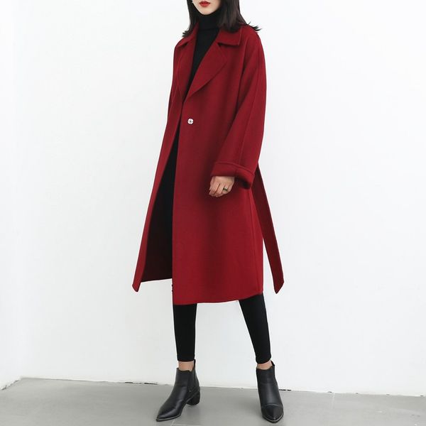 

fashion casual women long cashmer coat solid slim women's woolen jacket single button coat and jacket, Black