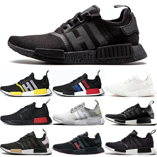 

2019 nmd runner r1 primeknit og clasic thunder tri-color triple black white designer running shoes for men women oreo sports sneakers 36-45, White;red