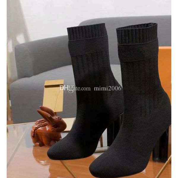 

big size us11 autumn winter colour letters classic flower heels 10cm high knit sock boots fashion women's ankle evening party boot, Black