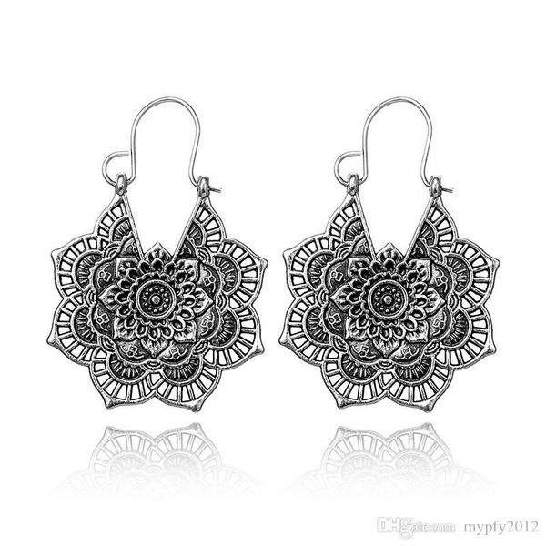 

vintage ethnic hollow flower dangle drop earrings for women geometry pendant earring femme bijoux silver gold color
