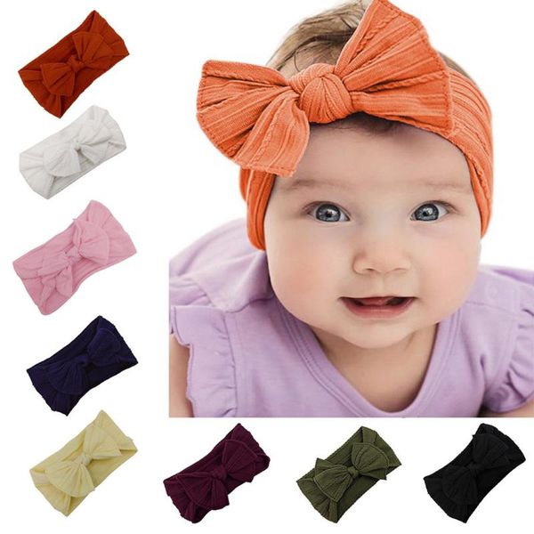 

new girls baby bow turban headband fashion solid color toddler baby hair accessories cute flower bow knotted hair bands#p5, Slivery;white