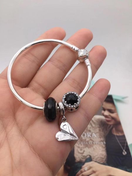 

100%925 pure silver black beads pendant bracelet bracelet ing, Golden;silver