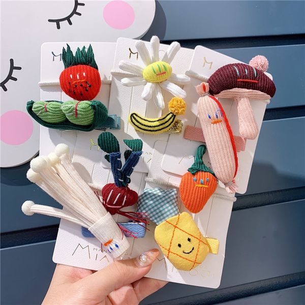 

2 pcs creative cute handmade vegetables fruits rubber band duckbill clip fashion sweet girl children hairpins hair accessories, Slivery;white