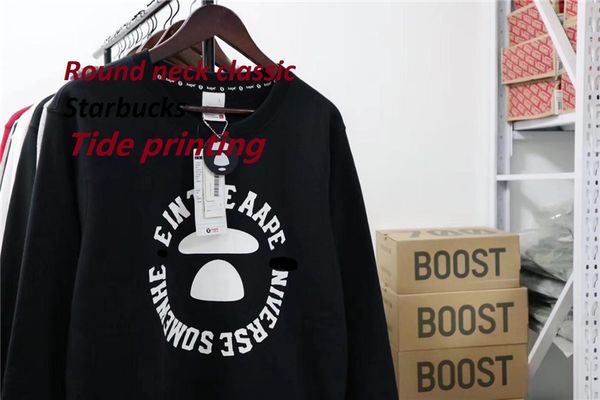 

19aw men's women's plush hoodies round winner neck classic starbucks european american fashion round neck plush printing sweater m, Black