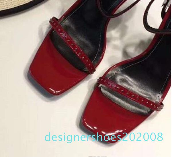 

2019 luxury designer style patent leather thrill heels women unique letters sandals dress wedding shoes shoes 08d, Black