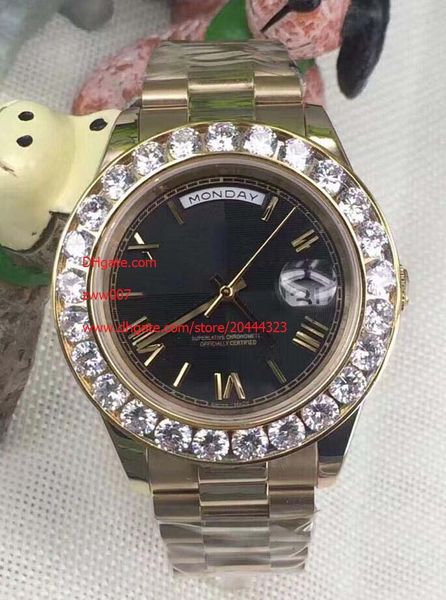 

factory direct sale day-date 2 ii 41mm president yellow gold black dial bigger diamond automatic mens men's watch watches, Slivery;brown