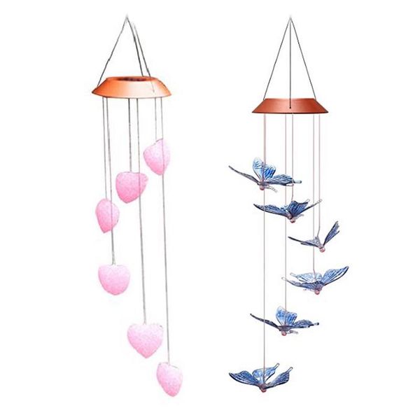 

led solar heart-shaped wind chime garden decoration aeolian bells decorative hanging ornaments garden decoration
