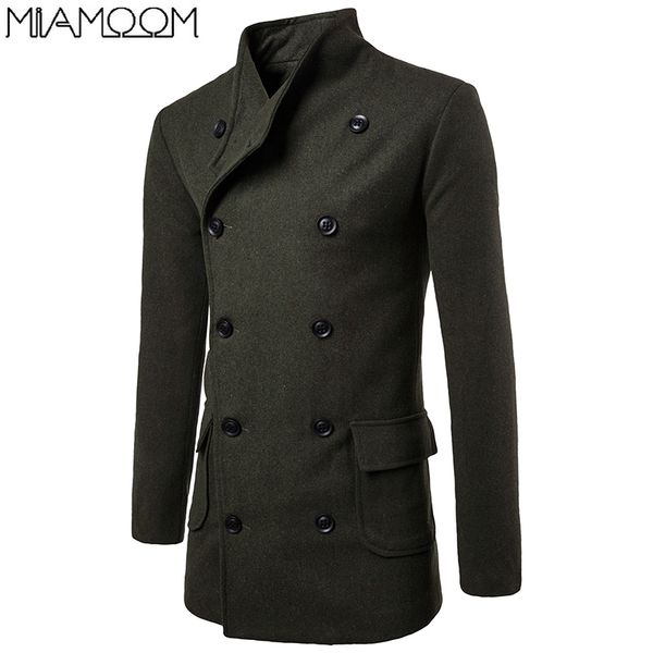 

new fashion large lapel lacing waist design men's casual double-breasted long trench coat, Black