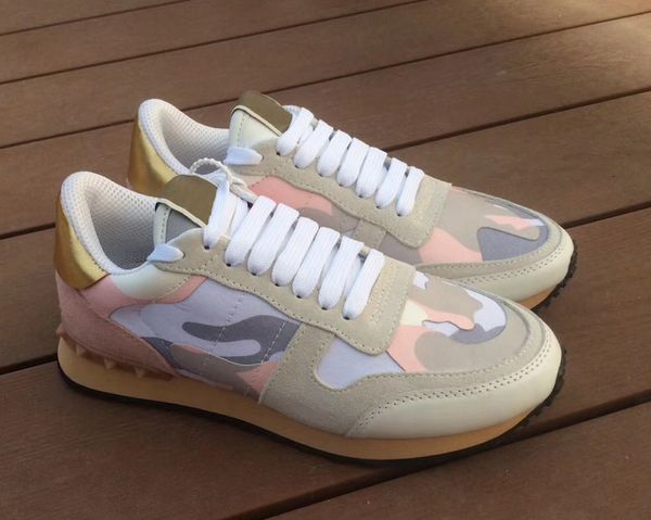 

2019 stud rockrunner camouflage trainers designer shoes mesh real leather combo rock runner sneakers for mens women rubber sole with box c13, Black