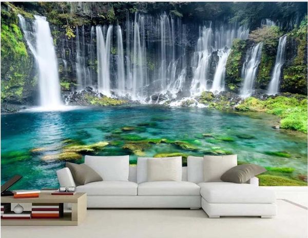 

green landscape simple beautiful waterfall background wall modern wallpaper for living room