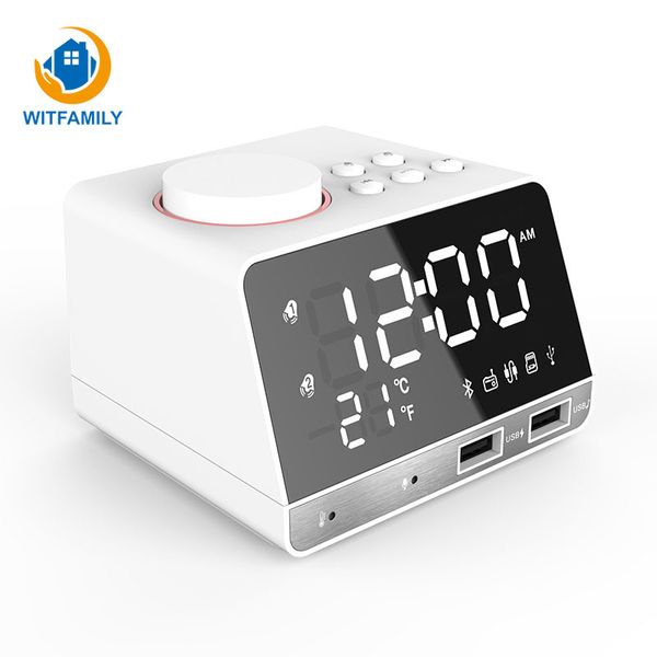 

digital alarm clock temperature 2 usb ports led display snooze table mini clock bluetooth fm radio deskspeaker