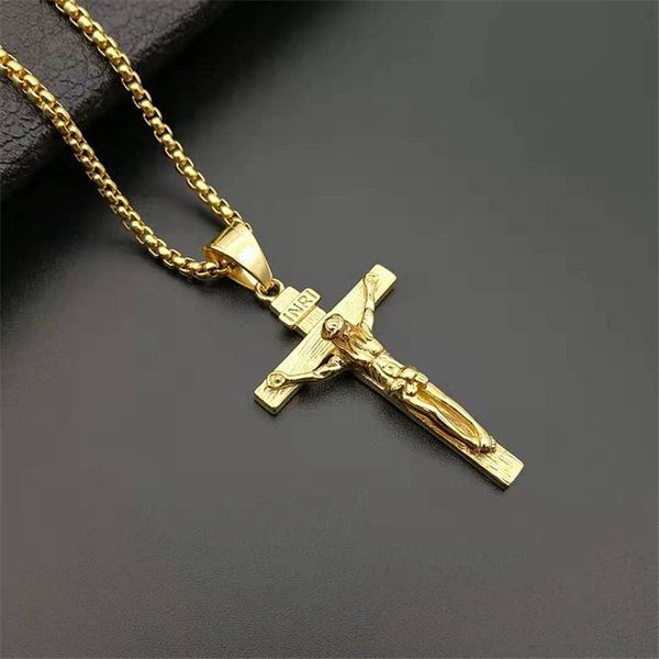 

316l stainless steel casting color-preserving gold silver pendant of inri jesus cross for men and women jewelry g0955