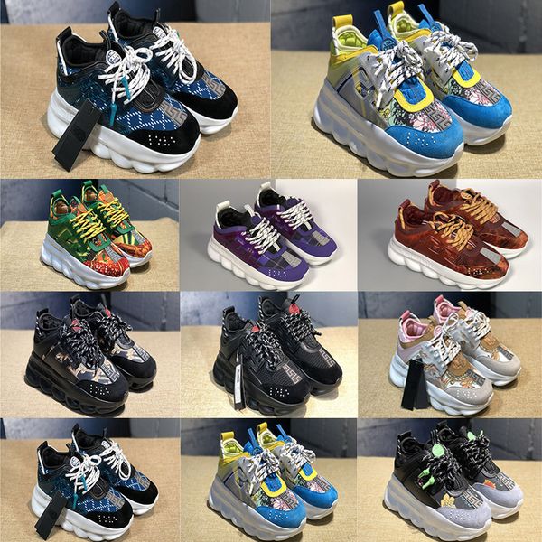 

2019 New Luxury Designer Sneaker Chain Reaction Casual Ladies Shoes Mens Womens Fashion District Medusa Link-Embossed Sole Trainer